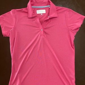 Pink Tournament collection L golf shirt for women. Adorable 1 snap neck.